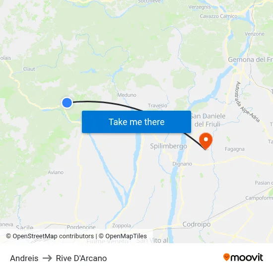 Andreis to Rive D'Arcano map