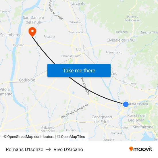 Romans D'Isonzo to Rive D'Arcano map