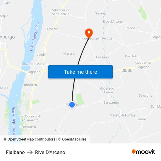 Flaibano to Rive D'Arcano map