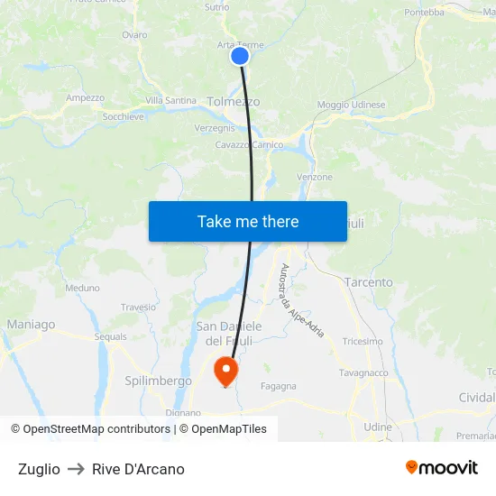 Zuglio to Rive D'Arcano map