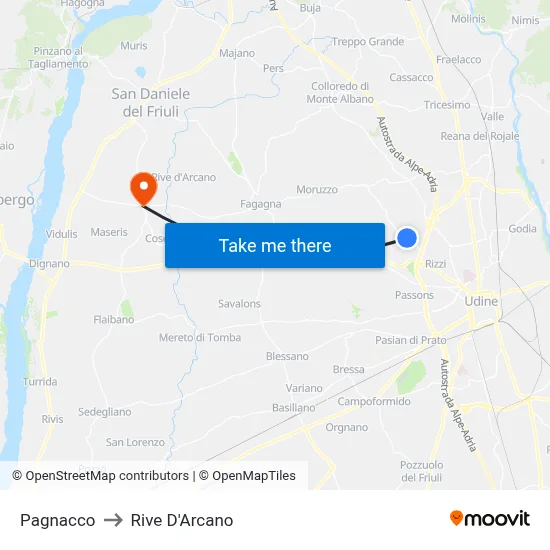 Pagnacco to Rive D'Arcano map