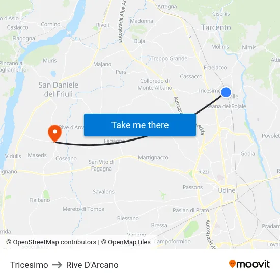 Tricesimo to Rive D'Arcano map