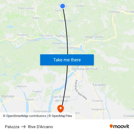 Paluzza to Rive D'Arcano map