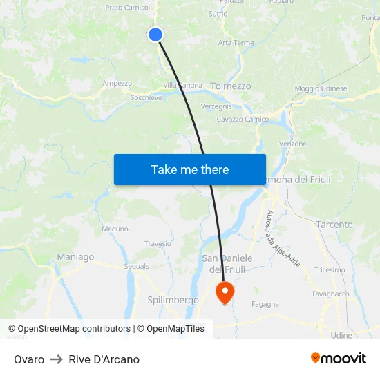 Ovaro to Rive d'Arcano map