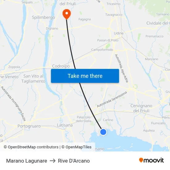 Marano Lagunare to Rive D'Arcano map