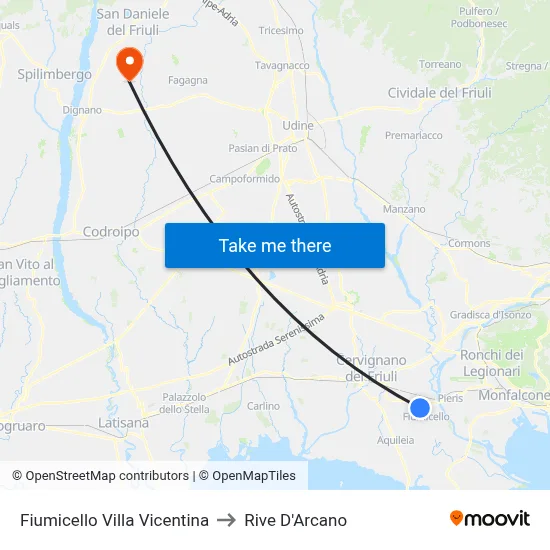 Fiumicello Villa Vicentina to Rive D'Arcano map