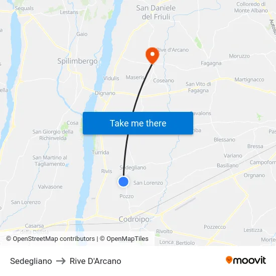 Sedegliano to Rive D'Arcano map