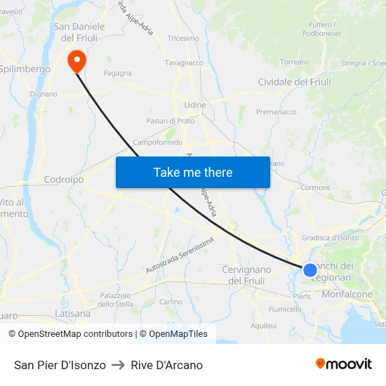 San Pier D'Isonzo to Rive D'Arcano map