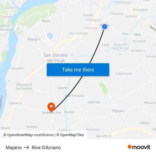 Majano to Rive d'Arcano map