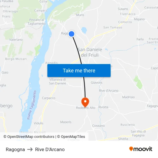 Ragogna to Rive d'Arcano map