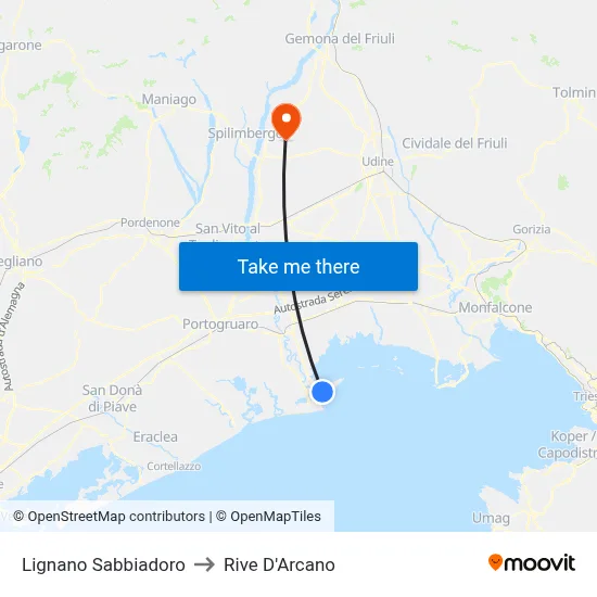 Lignano Sabbiadoro to Rive d'Arcano map