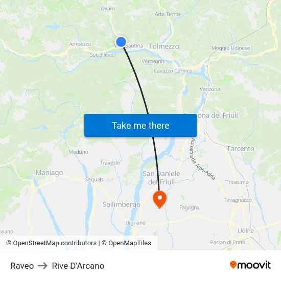 Raveo to Rive D'Arcano map