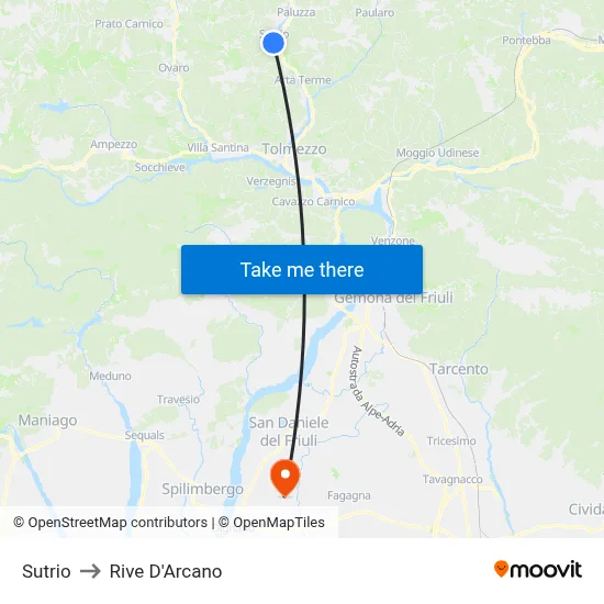 Sutrio to Rive d'Arcano map