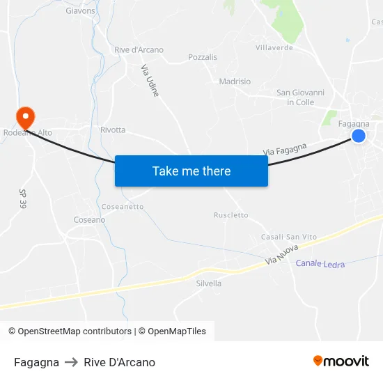Fagagna to Rive D'Arcano map