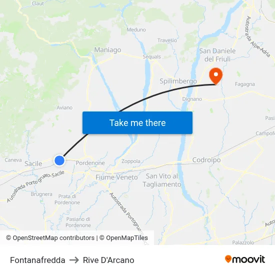 Fontanafredda to Rive d'Arcano map