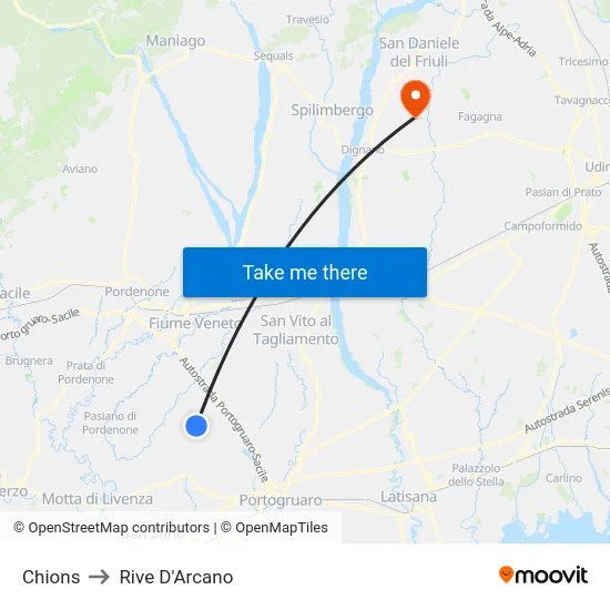 Chions to Rive D'Arcano map