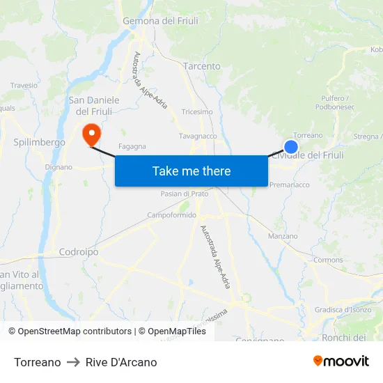 Torreano to Rive D'Arcano map