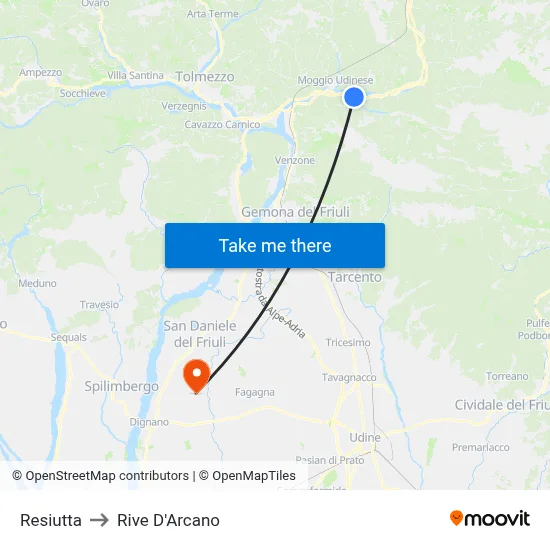 Resiutta to Rive d'Arcano map