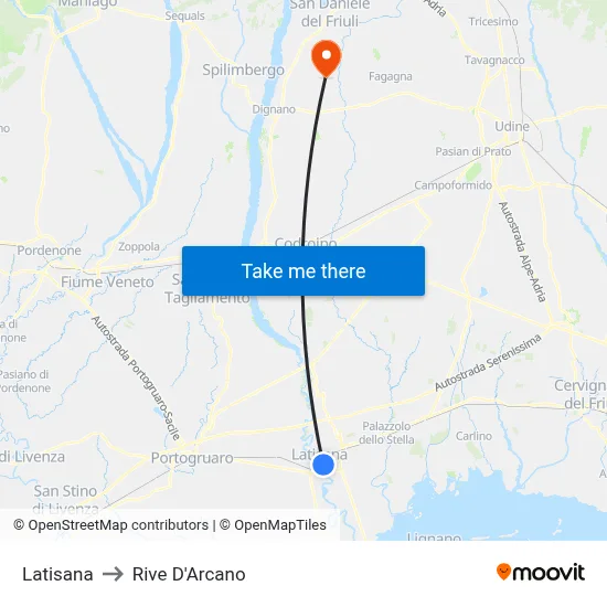 Latisana to Rive D'Arcano map