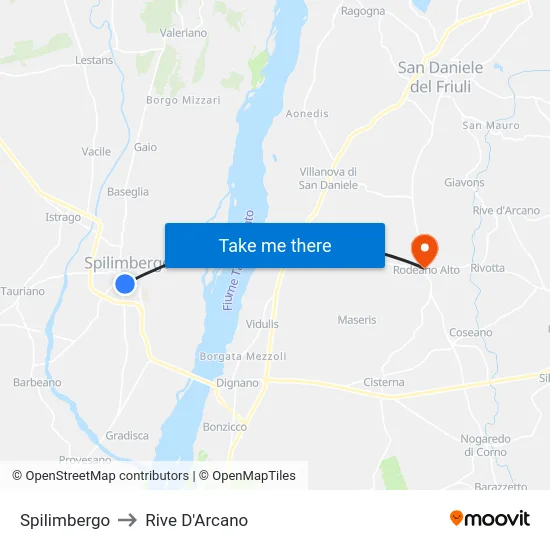 Spilimbergo to Rive D'Arcano map
