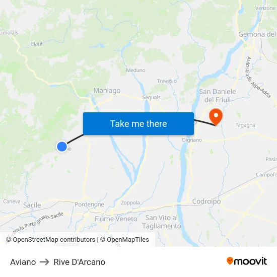 Aviano to Rive D'Arcano map