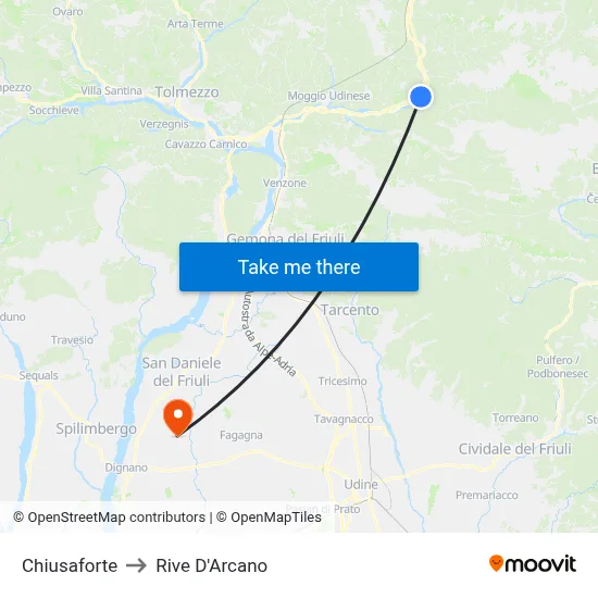Chiusaforte to Rive D'Arcano map