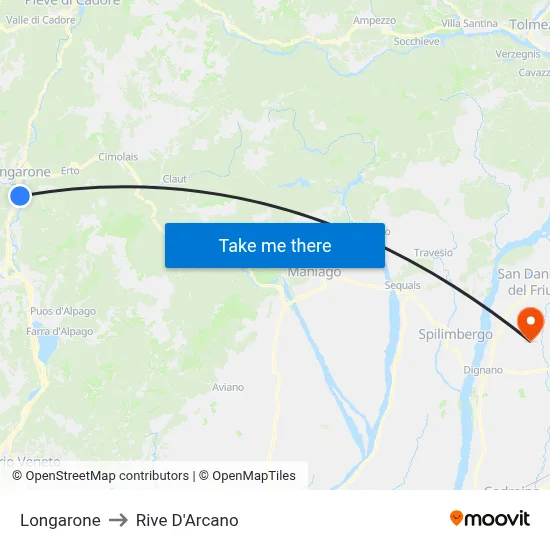 Longarone to Rive D'Arcano map