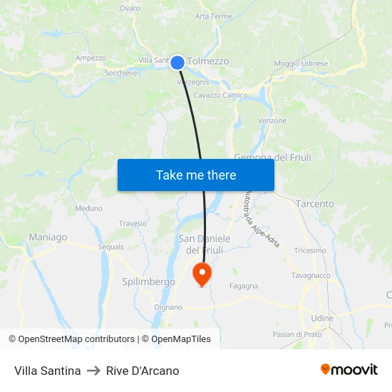 Villa Santina to Rive D'Arcano map