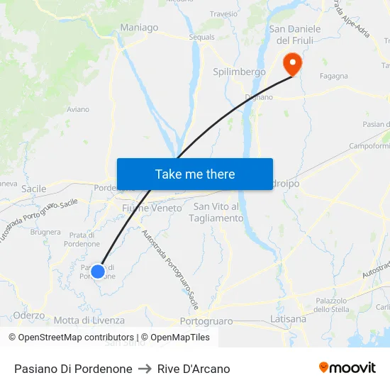Pasiano Di Pordenone to Rive D'Arcano map