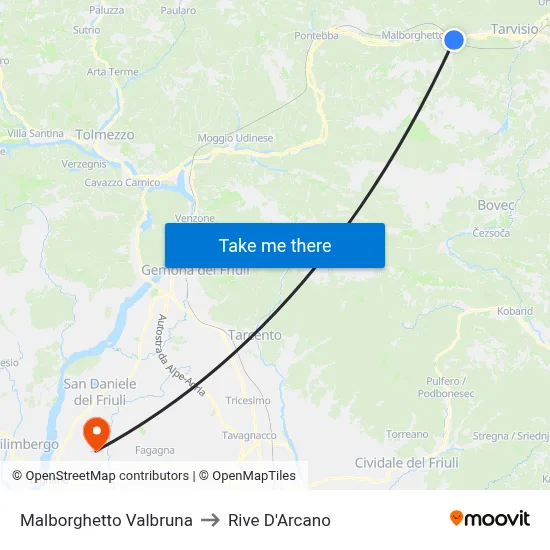 Malborghetto Valbruna to Rive D'Arcano map