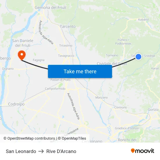 San Leonardo to Rive D'Arcano map