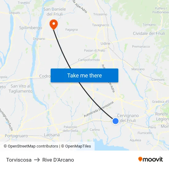 Torviscosa to Rive D'Arcano map