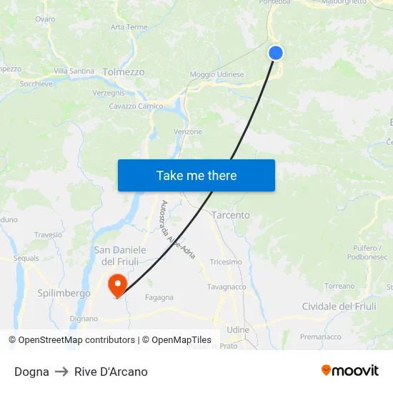 Dogna to Rive d'Arcano map