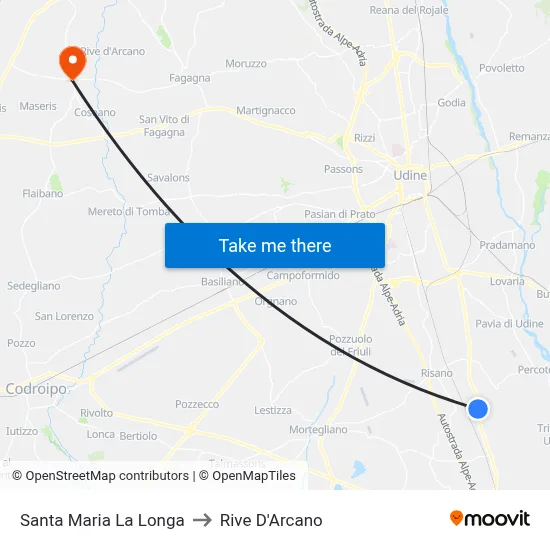 Santa Maria La Longa to Rive D'Arcano map