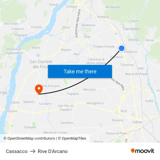 Cassacco to Rive D'Arcano map