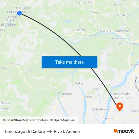 Lorenzago Di Cadore to Rive D'Arcano map