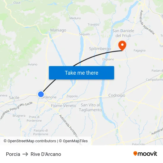 Porcia to Rive D'Arcano map