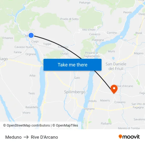 Meduno to Rive d'Arcano map