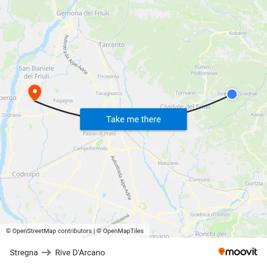 Stregna to Rive D'Arcano map