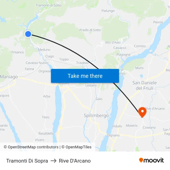 Tramonti Di Sopra to Rive D'Arcano map