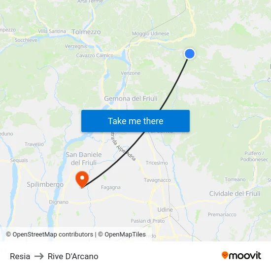 Resia to Rive D'Arcano map