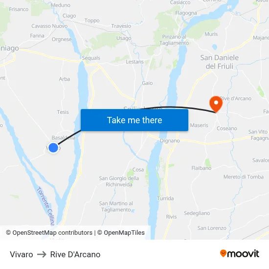 Vivaro to Rive d'Arcano map