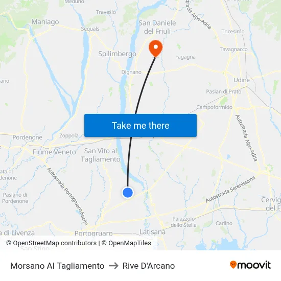 Morsano Al Tagliamento to Rive d'Arcano map