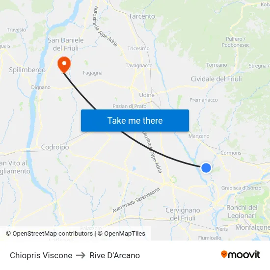 Chiopris Viscone to Rive d'Arcano map
