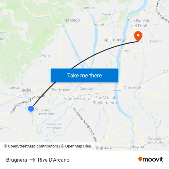 Brugnera to Rive D'Arcano map