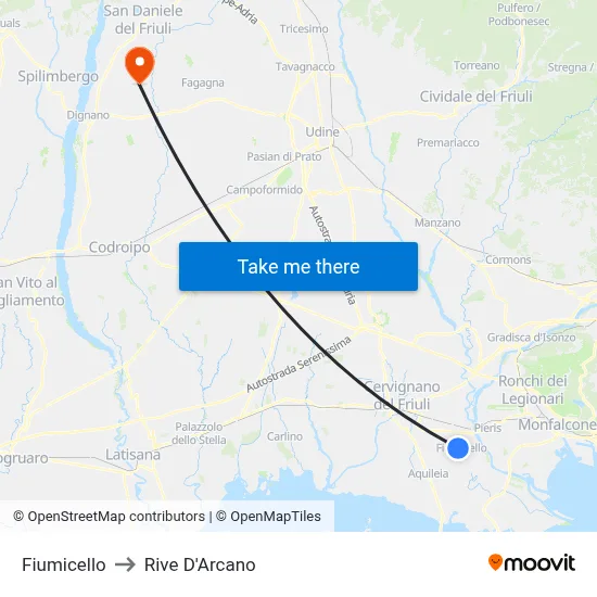 Fiumicello to Rive D'Arcano map