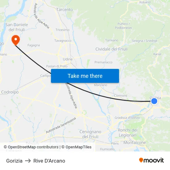 Gorizia to Rive d'Arcano map