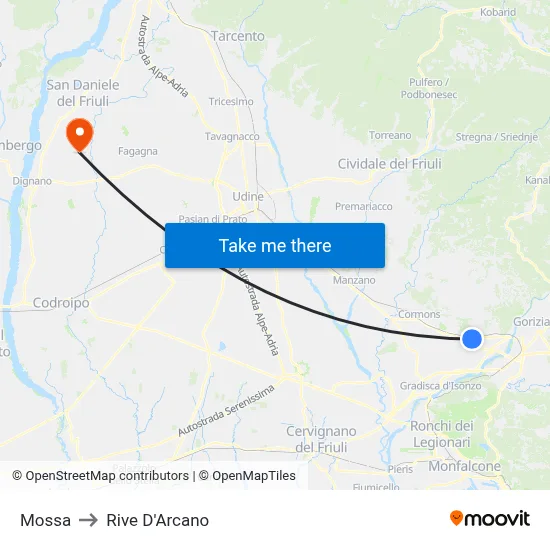 Mossa to Rive D'Arcano map