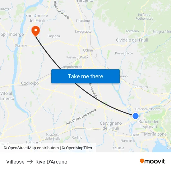 Villesse to Rive D'Arcano map