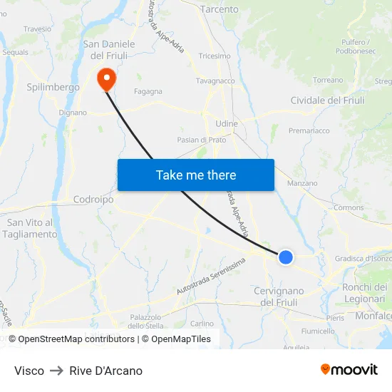 Visco to Rive d'Arcano map